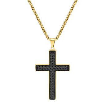 LYNX Men's Two-Tone Ion-Plated Stainless Steel Cross Pendant Necklace