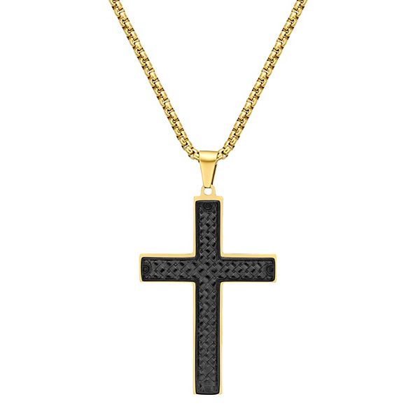 LYNX Men's TwoTone IonPlated Stainless Steel Cross Pendant Necklace
