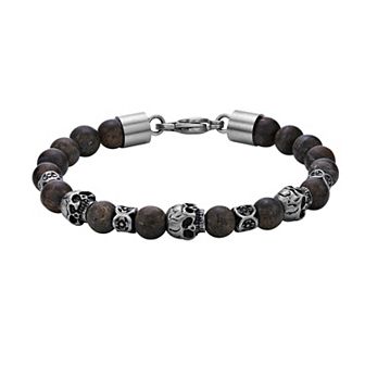 LYNX Men's Stainless Steel & Bronzite Skull Bracelet