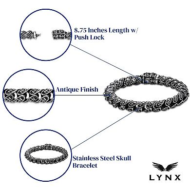 LYNX Men's Stainless Steel Skull Bracelet