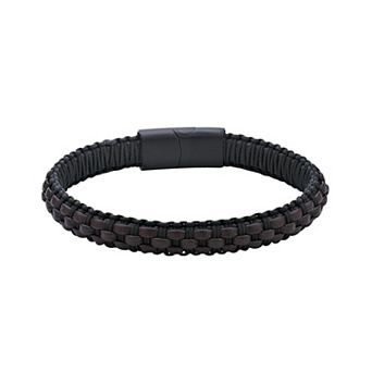 LYNX Men's Dark Brown Leather Braided Bracelet