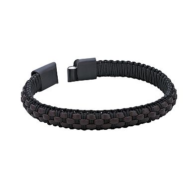 LYNX Men's Dark Brown Leather Braided Bracelet