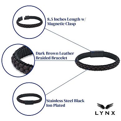 LYNX Men's Dark Brown Leather Braided Bracelet