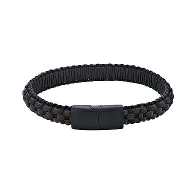 LYNX Men's Dark Brown Leather Braided Bracelet