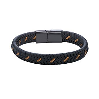 LYNX Men's Black Leather Braided Bracelet