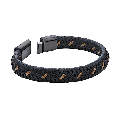 LYNX Men's Black Leather Braided Bracelet