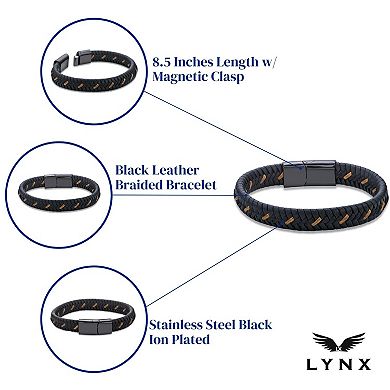 LYNX Men's Black Leather Braided Bracelet