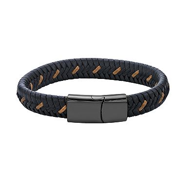 LYNX Men's Black Leather Braided Bracelet