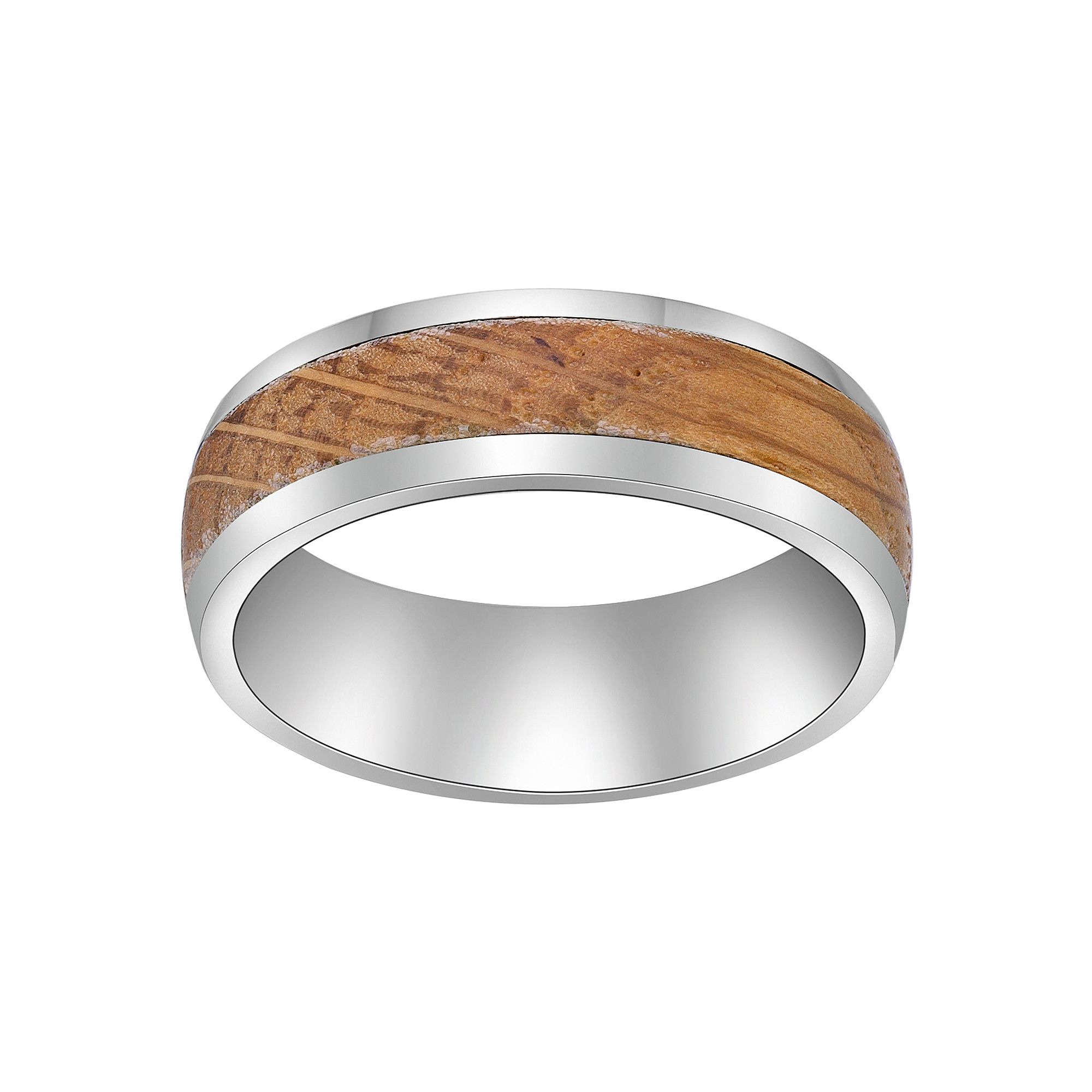 LYNX Mens Stainless Steel & Wood Ring, Size: 8, Two Tone