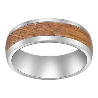 LYNX Men's Stainless Steel & Wood Ring