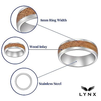 LYNX Men's Stainless Steel & Wood Ring