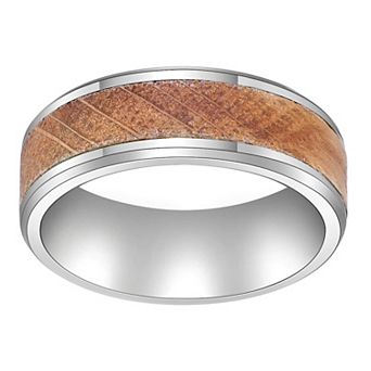 LYNX Men's Stainless Steel & Wood Ring