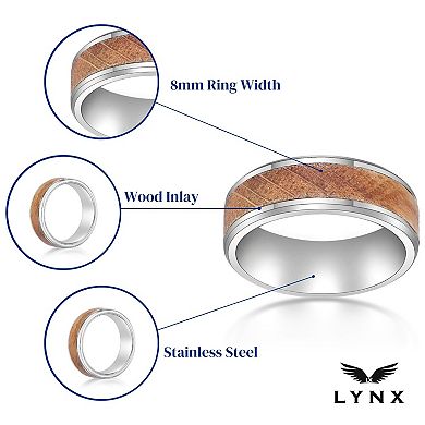 LYNX Men's Stainless Steel & Wood Ring