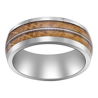 LYNX Men's Stainless Steel & Wood Ring