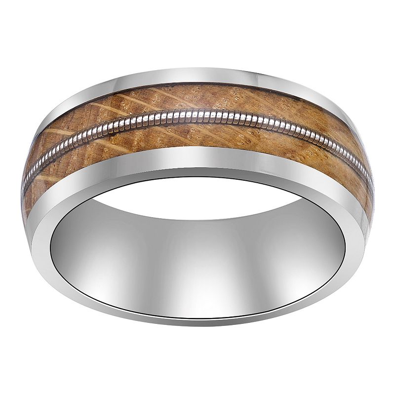 LYNX Mens Stainless Steel & Wood Ring, Size: 8, Multicolor
