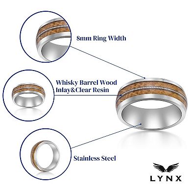 LYNX Men's Stainless Steel & Wood Ring