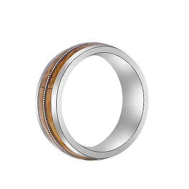 LYNX Men's Stainless Steel & Wood Ring