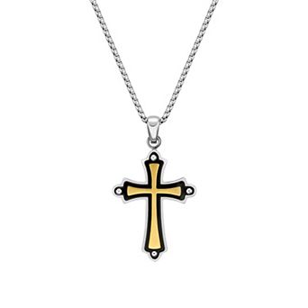 LYNX Men's Tri-Tone Stainless Steel Cross Pendant Necklace