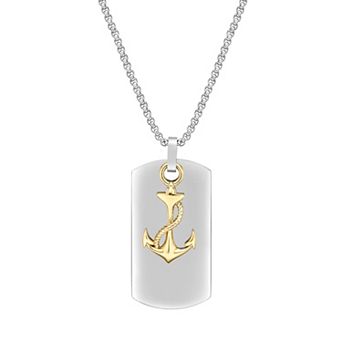 LYNX Men's Gold Tone Ion-Plated Stainless Steel Anchor Dog Tag Pendant Necklace