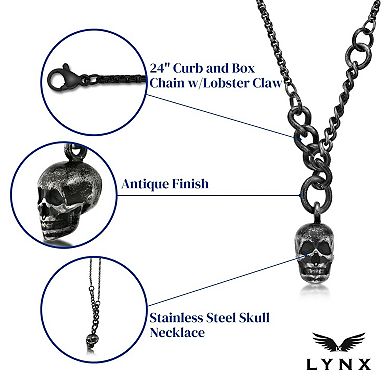 LYNX Men's Stainless Steel Skull Necklace