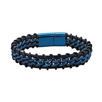Men's LYNX Blue Ion Plated Stainless Steel & Braided Leather Bracelet