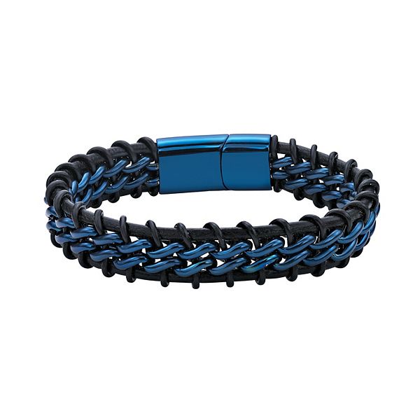 St Louis Blues Hockey Bracelet Jewelry Blue Braided Leather Metal