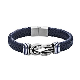 Men's LYNX Stainless Steel & Navy Braided Leather Bracelet
