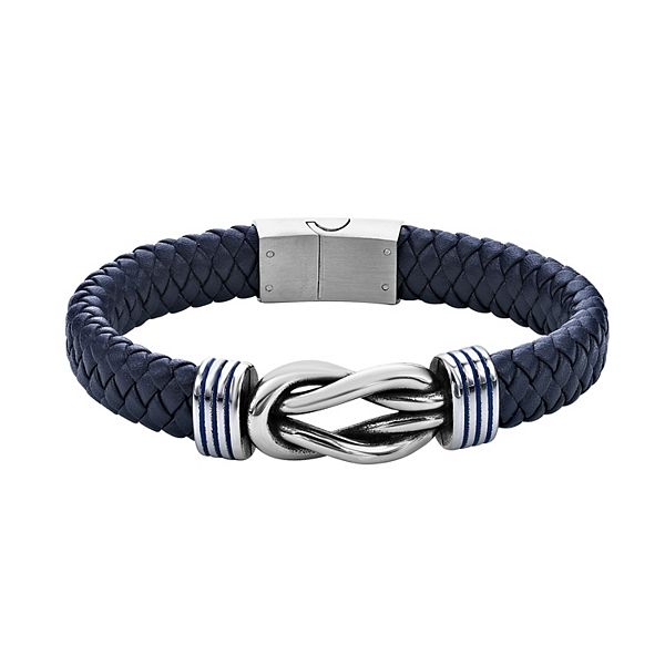 Men's LYNX Stainless Steel & Navy Braided Leather Bracelet