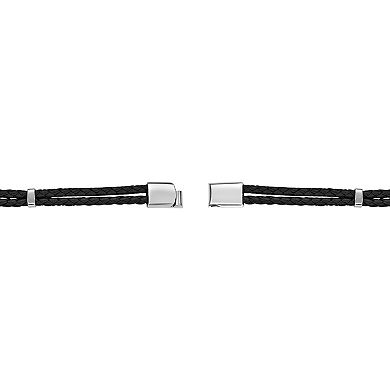 Men's LYNX Stainless Steel Link & Braided Black Leather Bracelet