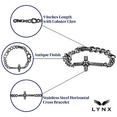 LYNX Men's Stainless Steel Horizontal Cross Bracelet