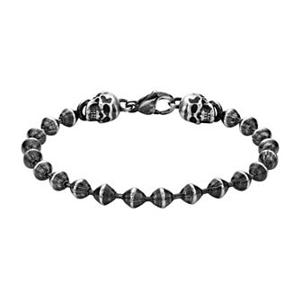 LYNX Men's Stainless Steel Skull Beaded Bracelet