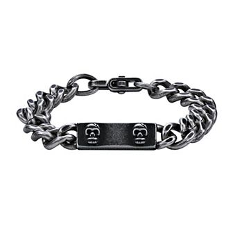 Men's LYNX Stainless Steel Antiqued Chain Skull ID Bracelet