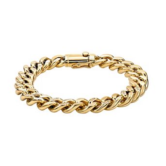 Men's LYNX Gold Tone Ion-Plated Stainless Steel Cubic Zirconia Chain Bracelet