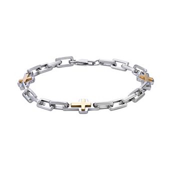 Men's LYNX Sterling Silver Link Gold Tone Ion Plated Cross Bracelet