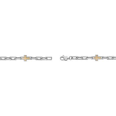 Men's LYNX Sterling Silver Link Gold Tone Ion Plated Cross Bracelet