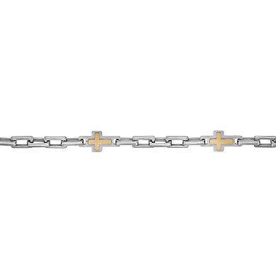 Men's LYNX Sterling Silver Link Gold Tone Ion Plated Cross Bracelet