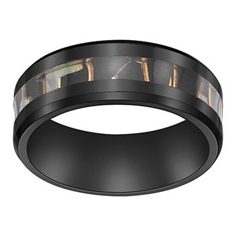 LYNX Men's Black Zirconium & Abalone Shell Inlay Ring