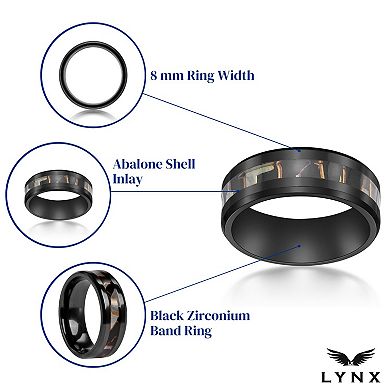 LYNX Men's Black Zirconium & Abalone Shell Inlay Ring