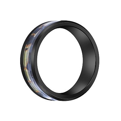 LYNX Men's Black Zirconium & Abalone Shell Inlay Ring