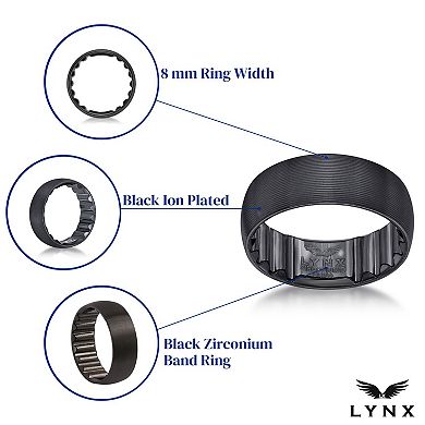 LYNX Men's Black Zirconium Ribbed Fit Ring