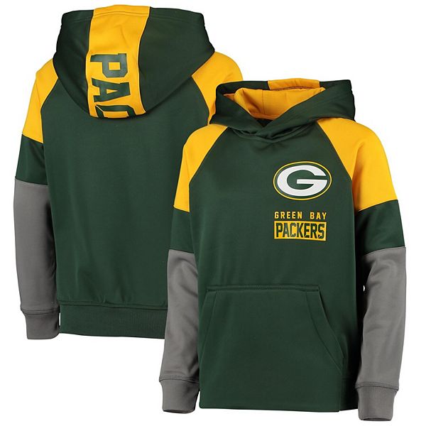 Youth Green Green Bay Packers Play Action Raglan Pullover Hoodie