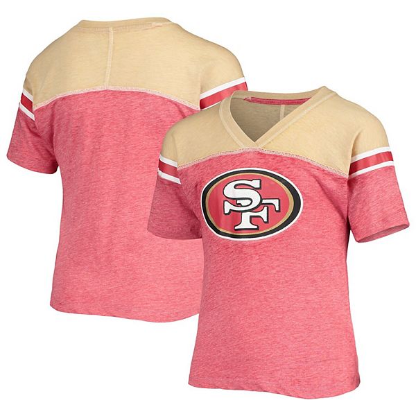 Girls Youth Heathered Scarlet San Francisco 49ers Team Captain V-Neck T- Shirt