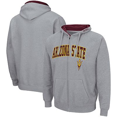 Men s Colosseum Heathered Gray Arizona State Sun Devils Arch Logo 3.0 Full Zip Hoodie