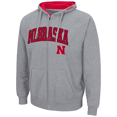 Men's Colosseum Heathered Gray Nebraska Huskers Arch & Logo 3.0 Full-Zip Hoodie
