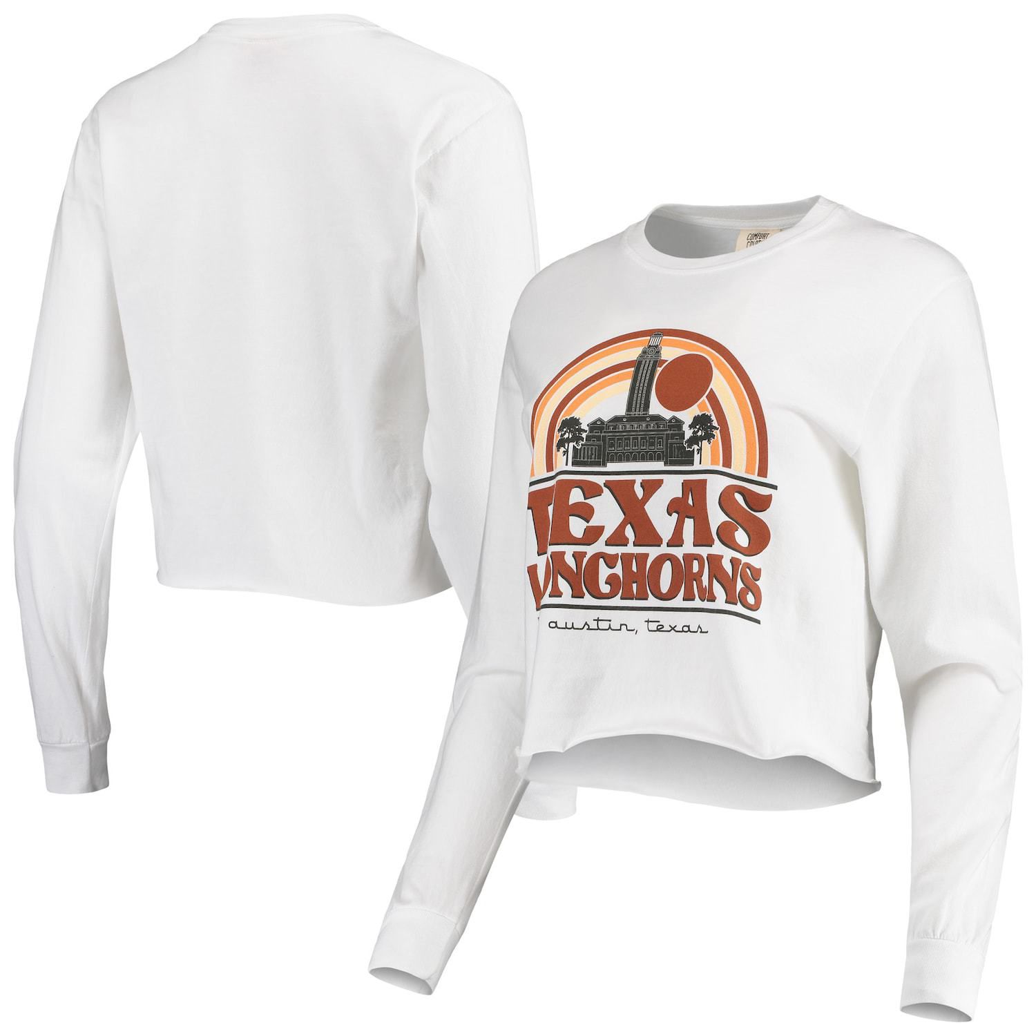 Texas Longhorns WEAR by Erin Andrews Women's Striped Front Knot Cropped T- Shirt - White