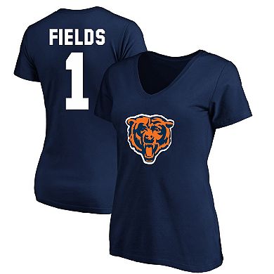 Women's Fanatics Branded Justin Fields Navy Chicago Bears Plus Size Player Name & Number V-Neck T-Shirt
