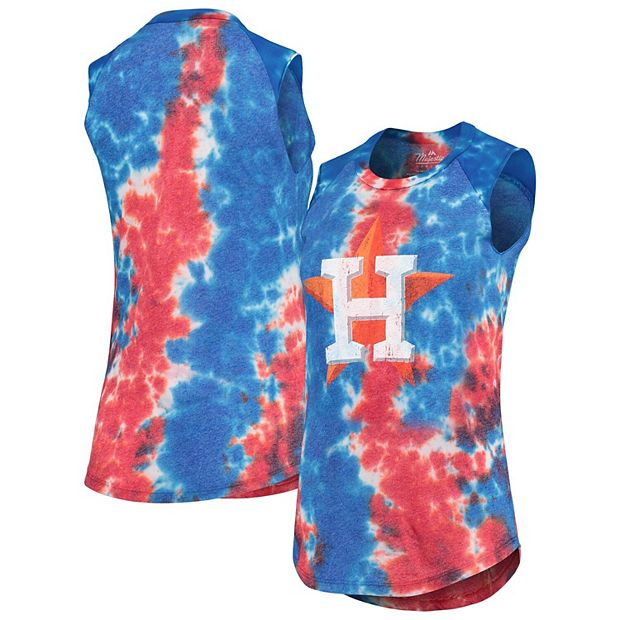 Women's Majestic Threads Red/Blue Houston Astros Tie-Dye Tri-Blend Muscle  Tank Top