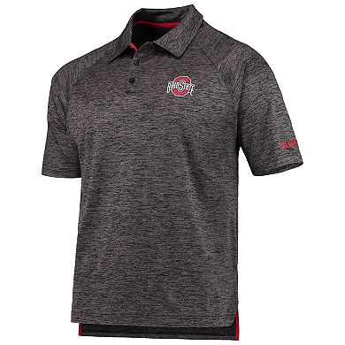 Men's Colosseum Heathered Black Ohio State Buckeyes Down Swing Raglan Polo