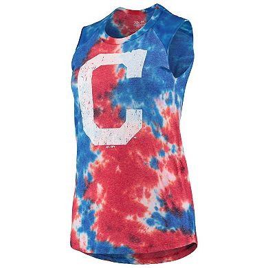 Women's Majestic Threads Red/Blue Cleveland Indians Tie-Dye Tri-Blend Muscle Tank Top
