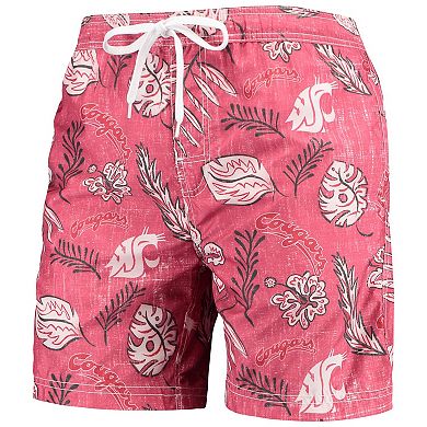 Men's Wes & Willy Crimson Washington State Cougars Vintage Floral Swim Trunks